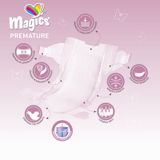 Sauskelnės ankstukams Magics Premature, dydis – Premature Nr. 0 (iki 3 kg), 20 vnt.