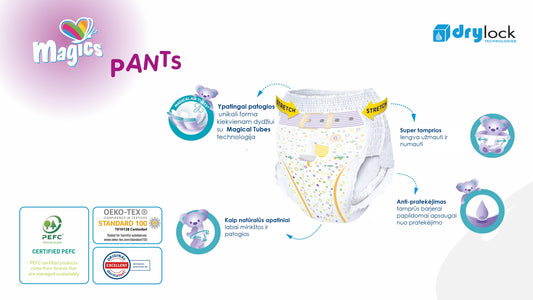 Sauskelnės - kelnaitės Magics Pants, dydis – Maxi Nr.4 (9-15 kg), 22 vnt.
